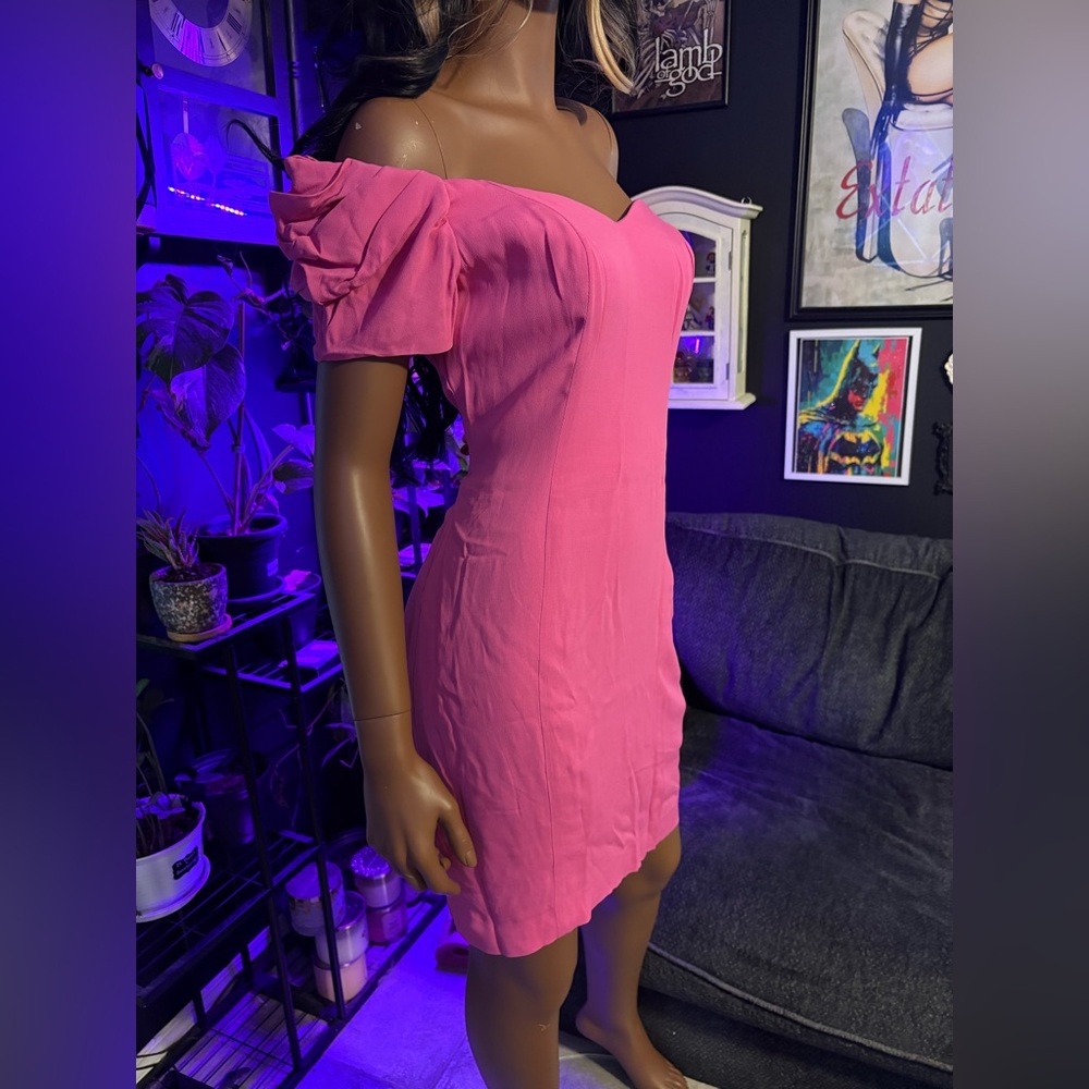 VINTAGE Pink Rhapsody Off-Shoulder Dress - Picture 6 of 15